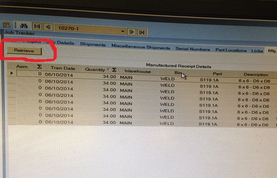 EPICOR Retrieve Manufacturing Receipts
